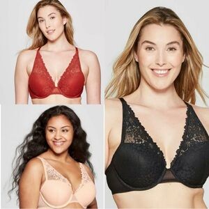 AUDEN Plunge Coverage Push Up Bra Set of 3